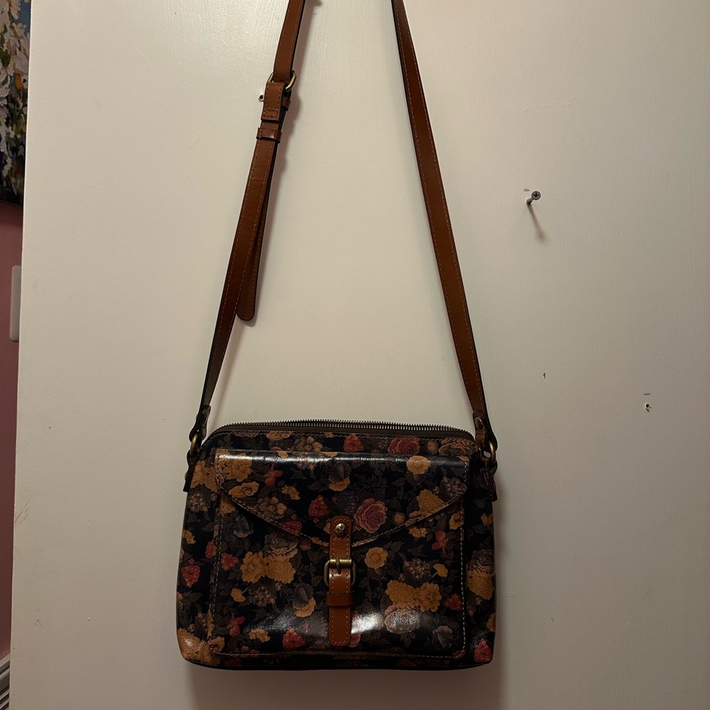 Patricia Nash Floral Crossbody Bag with Brown Strap